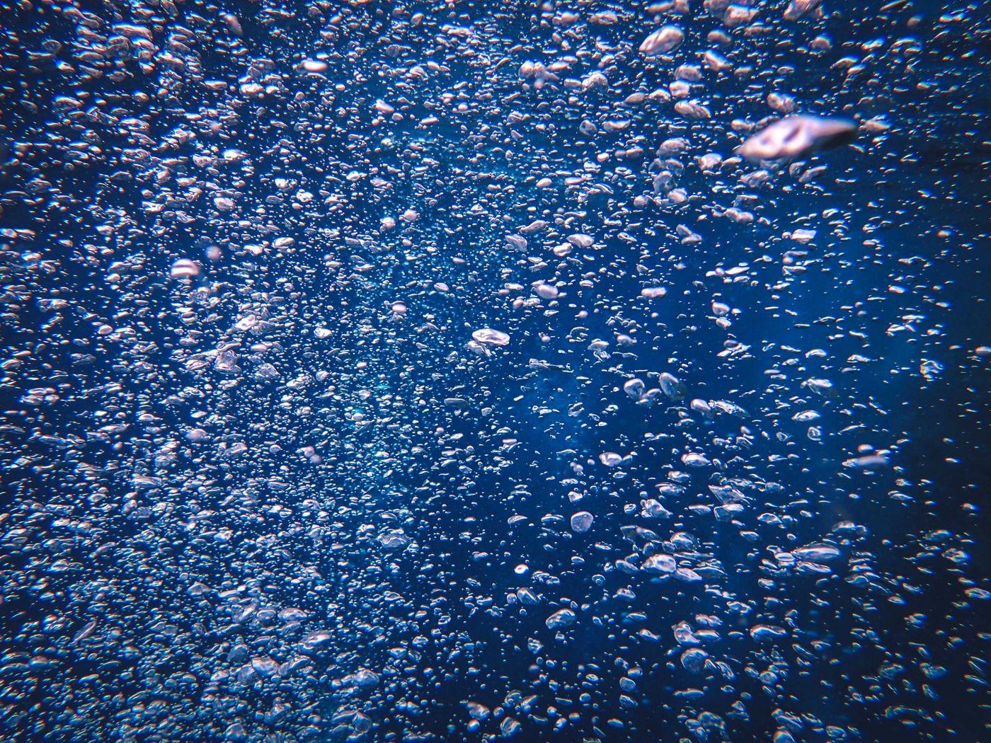 Fine bubbles suspended through a dark water column